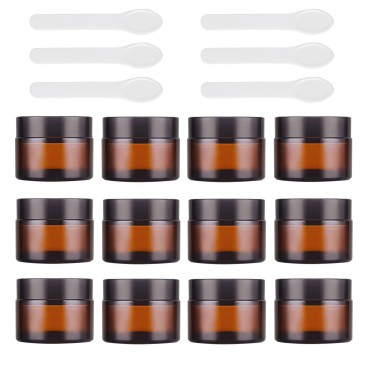 Lil Ray 1 oz Round Amber Glass Jar with Inner Liners and Black Lid (12pcs)