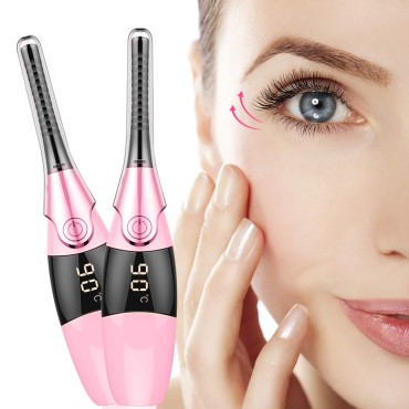 Heated Eyelash Curler, Portable USB Rechargeable, 4 Temperature Adjustable with LED Digital Display, Quick and Convenient Makeup and Beauty Eyelash Styling Tool