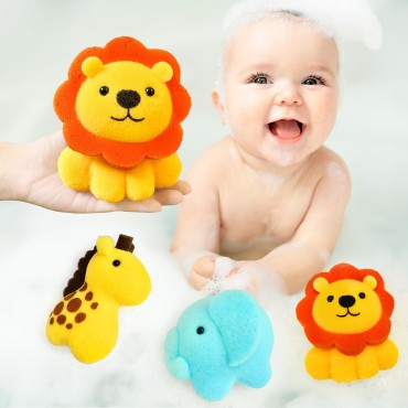 Spongentle Baby Bath Sponge Gift Set - Animal Kingdom Sponge 3 Pack - Bath Essentials for Baby Boys Girls Infants, Baby Gifts for Newborn and Kids, Must Have Toy Accessories for Bath