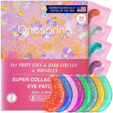 Onespring Under Eye Patches (24 Pairs) - Upgrade Eye Gel Pads for Wrinkles, Puffy Eyes, Dark Circles, Eye Bags, Natural Collagen Eye Gels Pads, Under Eye Mask Patches for Refreshing, Revitalizing