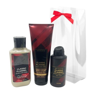 Bath & Body Works CLASSIC FLANNEL 3-piece Gift Set for Men with a Red Bow for Holiday & Gifts - Body Lotion, Body Cream and Body Spray