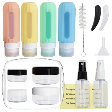 Travel Bottles For Toiletries,3oz TSA Approved Travel Size Containers,BPA Free Leak Proof Squeezable Silicone Travel Toiletry Bottles,Travel Accessories For Shampoo Conditioner With Clear Toiletry Bag