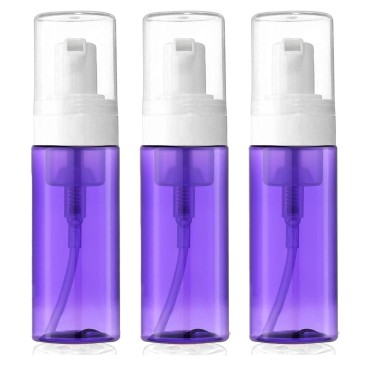 3-Pack Travel-Sized Foaming Pump Bottles - Empty Foaming Liquid Soap Dispensers - for Refillable Travel Hand Soap Shampoo Foaming Castile Cosmetics - BPA Free (100ml/3.3oz) (Purple)