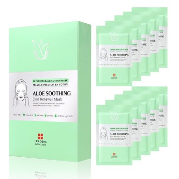 Leaders Insolution | Aloe Soothing Skin Renewal Mask | Organic Aloe Leaf & Cactus Extract Hydrating Facial Treatment for Sensitive, Dry, Acne-Prone Skin | UV Repair & Hydration Boost (10 Sheets)