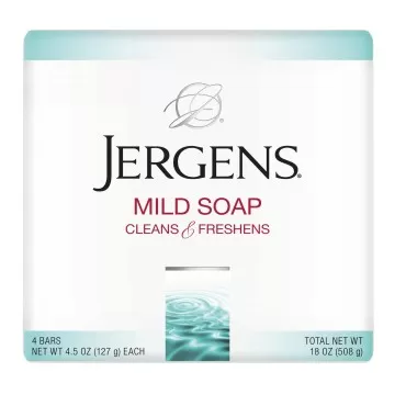 Jergens Mild Soap, Lightly Scented Gentle Cleansing Soap, For All Skin Types, 4.5 Ounce Bar, 4 Count