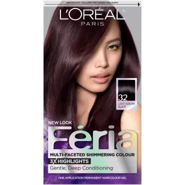L'Oreal Paris Feria Multi-Faceted Shimmering Color, 32 Midnight Ruby (Light Auburn Black)