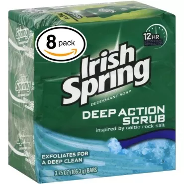 Irish Spring Deep Action Scrub Deodorant Soap, 8 bars of 3.75 ounces each