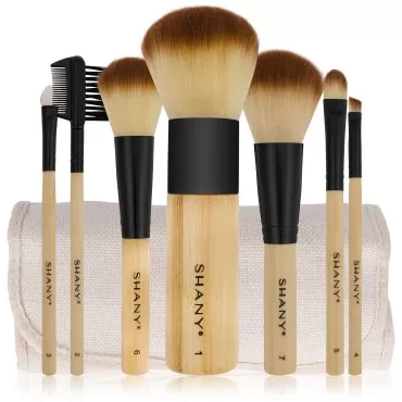 SHANY Bamboo Makeup Brush Set - Vegan Professional Makeup Brushes With Premium Synthetic Hair & Cotton Pouch for Easy Brush Storage - 7pc