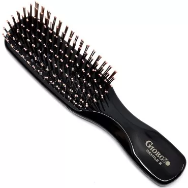 Giorgio GIO2BLK Black 6.25 inch Gentle Touch Detangler Hair Brush for Men Women and Kids. Soft Bristles for Sensitive Scalp. Wet and Dry for all Hair Types. Scalp Massager Brush Stimulate Hair Growth
