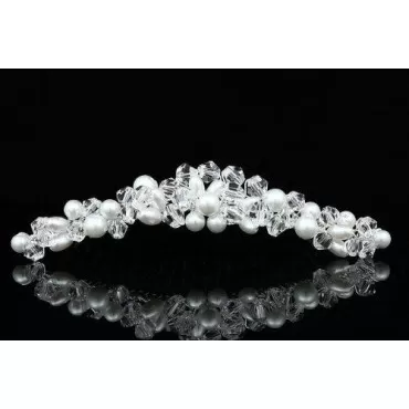 Handmade Faux Pearl Crystal Bead Cluster Bridal Wedding Tiara Comb - Silver Plated FC039