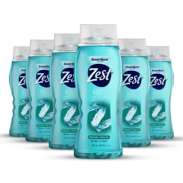 Zest Aqua Hydrating Body Wash, 18 Fl Oz (Pack of 6) - Moisturizing & Refreshing Shower Gel, Easily Lathers for a Relaxing Bubble Bath - Foaming & Exfoliating Skin Cleanser for a Smooth & Clean Skin