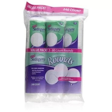 Swisspers Cotton Rounds 80 Count 100% Cotton (3 Pa...