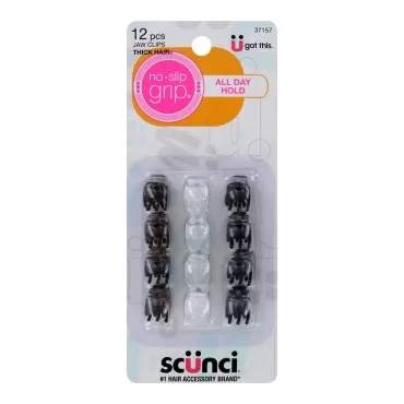 Scunci No-Slip Grip All Day Hold Mini Thick Hair Jaw Clips, Assorted Colors, 12-Pieces