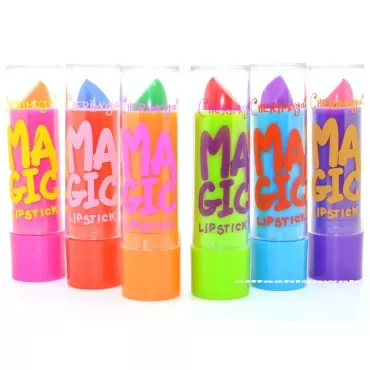 LOT OF 6 CHERIMOYA COLOR CHANGING MAGIC SCENTED LIPSTICK WITH ALOE VERA + FREE EARRING