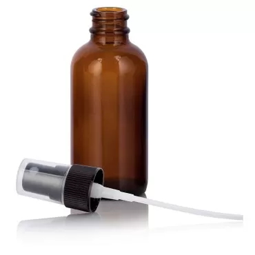 JUVITUS 4 oz Amber Glass Bottle with Fine Mist Black Spray (2 Pack) + Clear Travel Bag and a Funnel