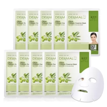 DERMAL Oilve Collagen Essence Facial Mask Sheet 23g Pack of 10 - Moisturizing and Nourishing, Daily Skin Treatment Solution Sheet Mask