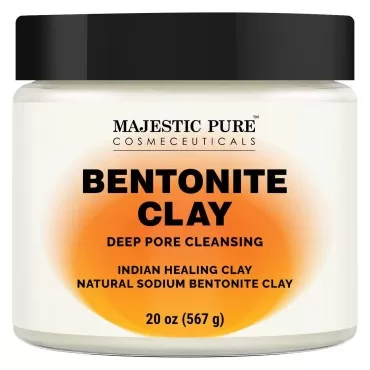 MAJESTIC PURE Bentonite Clay - Indian Healing Clay - Deep Pore Cleansing Mask - Clay Mask for Face, Hair, Acne, Detoxify and Skin Care - Sodium Bentonite Powder - Facial Mask for Men & Women - 20 oz