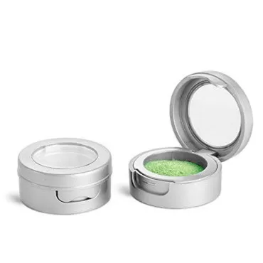 MagnaKoys® Makeup Lip Balm Eyeshadow Cosmetic Container 3 ml Silver Plastic Compact Jars w/Hinged Lids & Clear Windows (3ml - 2 pcs. Hinged Lid Jar)