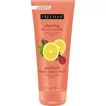 FREEMAN Clearing Sweet Tea & Lemon Peel-Off Clay Facial Mask, Antioxidant Rich Skincare Treatment, Protects Skin and Lightens Dark Spots, Face Mask For Combination Skin, 6 fl.oz./175 mL Tube, 1 Count