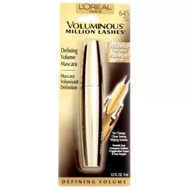 L'Oreal Voluminous Million Lashes Mascara, Black [645] 0.29 oz (Pack of 4)