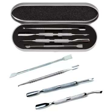 VAGA Set of 4 Professional Stainless Steel Manicure Cuticles Maintenance And Treatments Double Ended Tools Accessories - Long Pushers, Trimmers Cutters, Scrapers