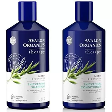 Avalon Organics All Natural Biotin B-Complex Therapy Thickening Shampoo and Conditioner For Hair Loss and Thinning Hair, 14 Fl Oz (Pack of 2)