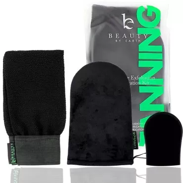 Self Tanner Tanning Mitt Set - Complete Tanning Mitt Kit with Exfoliating Gloves, Body and Face Tanner Mitts for the Perfect Fake Tan - Self Tanning Glove Mitt Applicator