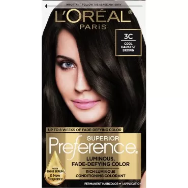 L'Oreal Paris Superior Preference Fade-Defying + Shine Permanent Hair Color, 3C Cool Darkest Brown, Pack of 1, Hair Dye