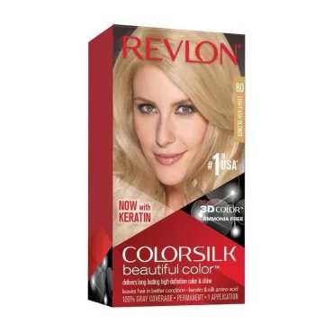REVLON Colorsilk Beautiful Color Permanent Hair Color with 3D Gel Technology & Keratin, 100% Gray Coverage Hair Dye, 80 Light Ash Blonde