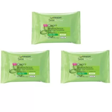 Garnier SkinActive Clean+ Refreshing Makeup Remover Wipes, 25 Wipes, 3 Count (Packaging May Vary)