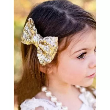 Unicra Large Hair Bow Clip Barrette Hair Pins Sequin Bow Hair Accessories for Toddler Young Girl (Gold)