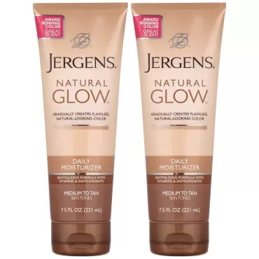 Jergens Natural Glow Revitalizing Daily Moisturizer, Medium/Tan Skin Tone 7.5 fl oz (221 ml) package of 2