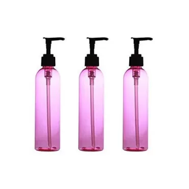 Grand Parfums 8 Oz Pink Plastic PET Refillable Cosmo Bottle with Black Lotion Pump Dispenser (3-Pack); For Lotions, Shampoo, Conditions, Cleaning Products, Aromatherapy
