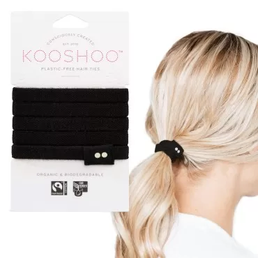 KOOSHOO Plastic-Free Flat Hair Ties - Organic Cotton Hair Ties For Girls, Hair Tie For Thick Hair. No-Damage Hair Ties Made from Plants For Women, Toddlers, & Babies. Hair Accessories for Women. 5ct