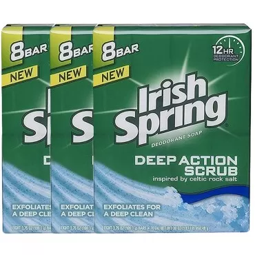 Irish Spring Deep Action Scrub Deodorant Bar Soap, 3.75 oz bars, 8 ea (Pack of 3)