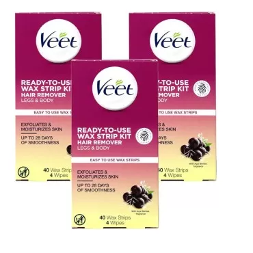 Veet Leg and Body Hair Remover Cold Wax Strips, 40 ct (Pack of 3)