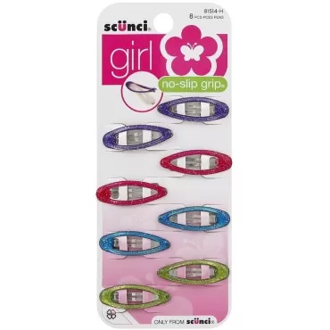 Scunci No Slip Grip Snap Clips, Assorted Colors 8 ea (Pack of 2)
