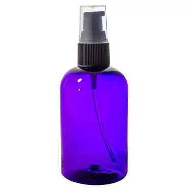 JUVITUS 4 oz Purple Boston Round Plastic Bottles with Black Treatment Pump (12 pack)