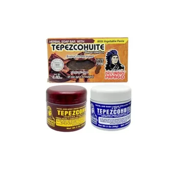 Del Indio Papago Anti Aging Combo Pack with Night Cream 2 oz, Day Cream 2 oz, and Tepezcohuite Natural Bar Soap - Skin Care Solution for All Types of Skin