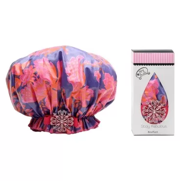 Dry Divas Designer Shower Cap - Washable, Reusable - Large Bouffant With Vintage Jeweled Brooch (Rendezvous With U)