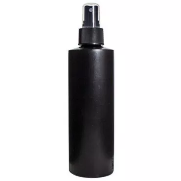 JUVITUS 8 oz Black Squeeze Cylinder Plastic Bottle with Black Fine Mist Spray (6 Pack) + Labels