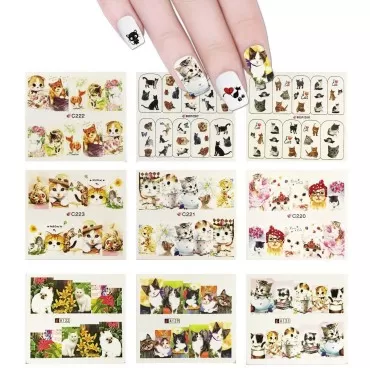 ALLYDREW 22 Sheets Cat Nail Art Water Slide Cat Na...