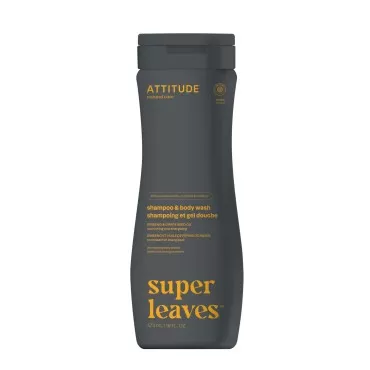 ATTITUDE 2In1 Shampoo and Body Wash, EWG Verified, Plant and Mineral-Based Ingredients, Vegan and Cruelty-free Personal Care Products, Nourishing and Energizing, Ginseng and Grapeseed Oil, 16 Fl Oz