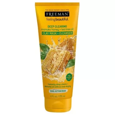 Freeman Facial Manuka Honey + Tea Tree Clay Mask+Cleansr 6 Ounce (175ml) (2 Pack)