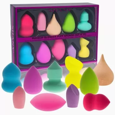 SHANY Blender Makeup Sponge Blending Puff Set for Liquid, Cream, and Powder Foundations and Concealers - Latex-free,High-density, Vegan, Multipurpose Multi Shapes, Assorted Colors - Gift Set 10 Pcs