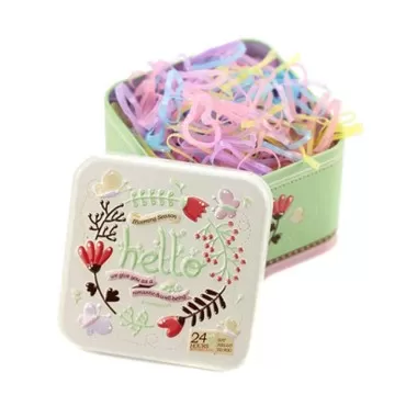 erioctry 1 Box (700PCS) Disposable Hair Ponytail Holders Elastic Hair Bands Hair Tie Rubber Bands with Cute Tin Box for Baby Kids Girls (Candy Colour)