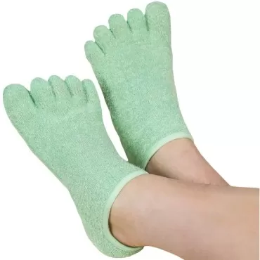 LE EMILIE 5 Toe Moisturizing Gel Socks | Perfect for Healing Dry Cracked Heels and Feet | Infused with Aromatherapy Blend of Lavender and Jojoba Oil | 1 Pair, Green