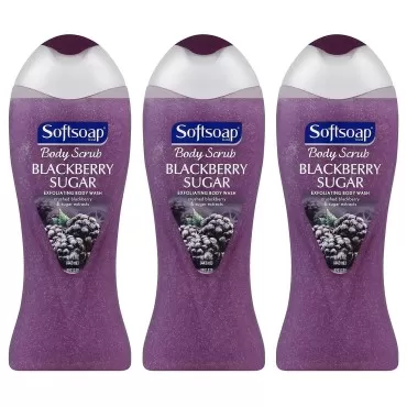 Softsoap Body Scrub - Exfoliating Body Wash - Blackberry Sugar - Net Wt. 15 FL OZ (443 mL) Per Bottle - Pack of 3 Bottles