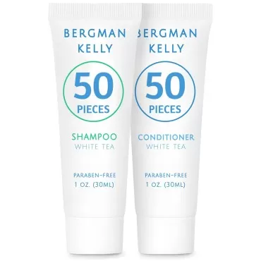 BERGMAN KELLY Travel Shampoo and Conditioner Set (1 fl oz, 100 Pieces, White Tea), Delight Your Guests with a Revitalizing and Refreshing Hotel Toiletries and Guest Hospitality in Bulk