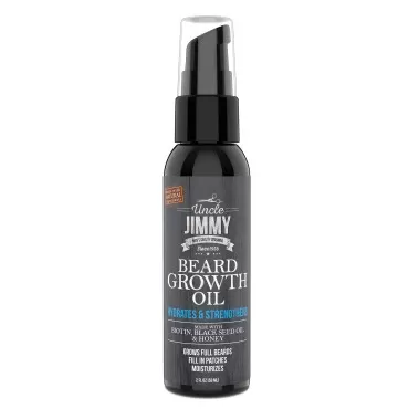 Uncle Jimmy Beard Growth Oil with Biotin | Natural Beard Care for Thicker, Fuller Healthier Beard | Men's Facial Hair Treatment for Grooming | Increases Thickness and Volume 2 Fl Oz